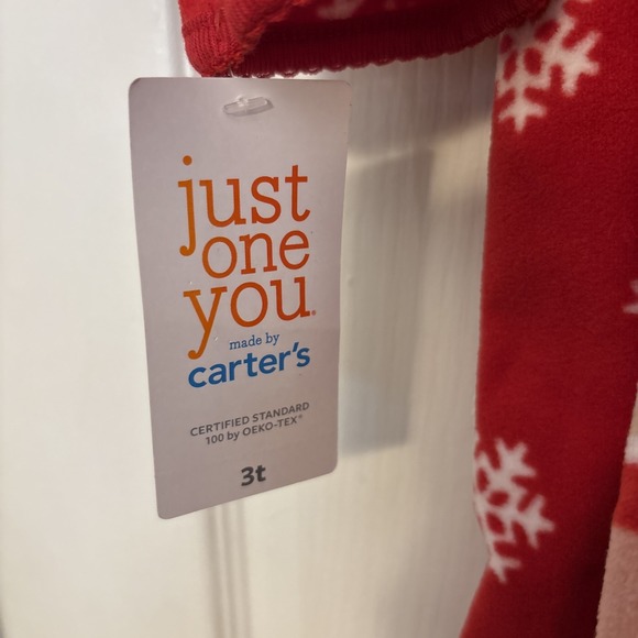 New Carter's Just One You ‎ Fleece Footed Pajamas, Girls 3T Reindeer & Santa - Picture 3 of 3